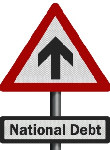 Political issue: 'national debt' concept. Photo realistic sign, isolated